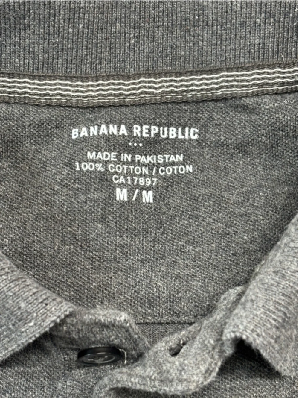 Banana Republic Men’s Charcoal Grey Elephant Logo Pique Polo Shirt - Size M -657